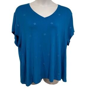 Seven 7 Women's V-Neck Short Sleeve T-Shirt Plus size 2X Blue Stars Rayon Soft